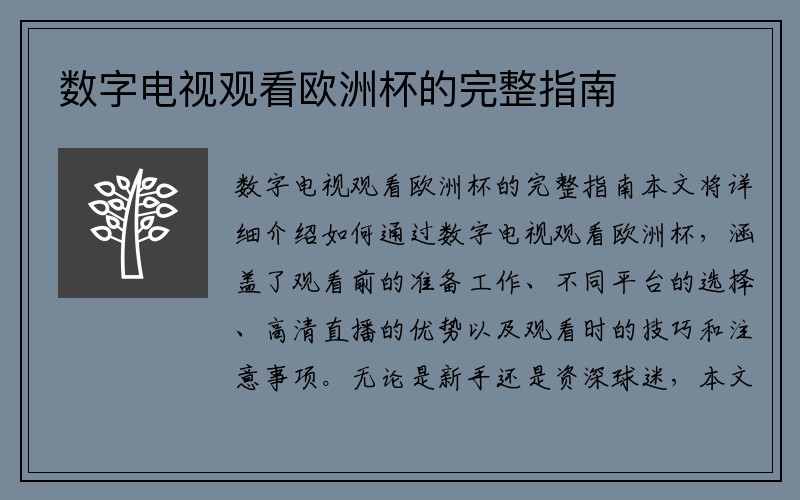 数字电视观看欧洲杯的完整指南